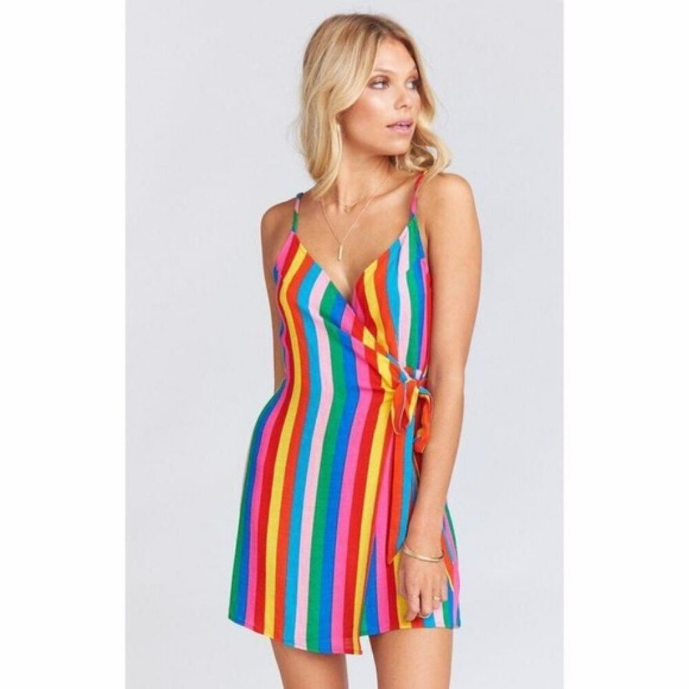 Show Me Your MuMu Say Jay Wrap Mini Dress Tulum Stripe Medium